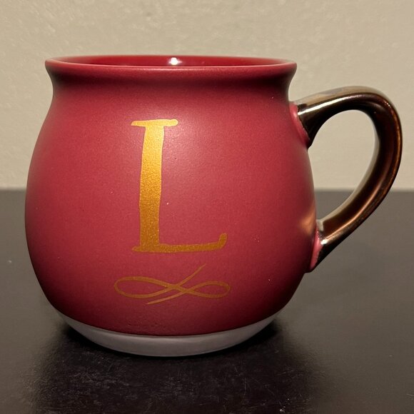 THRESHOLD Letter "L" Initial Monogram Rounded Maroon Stoneware Mug - Picture 1 of 14